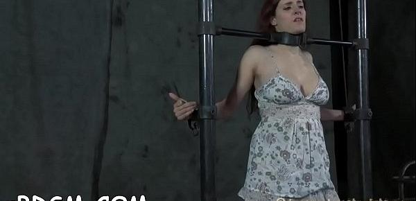  Restrained slave receives lusty punishment for her wicked twat